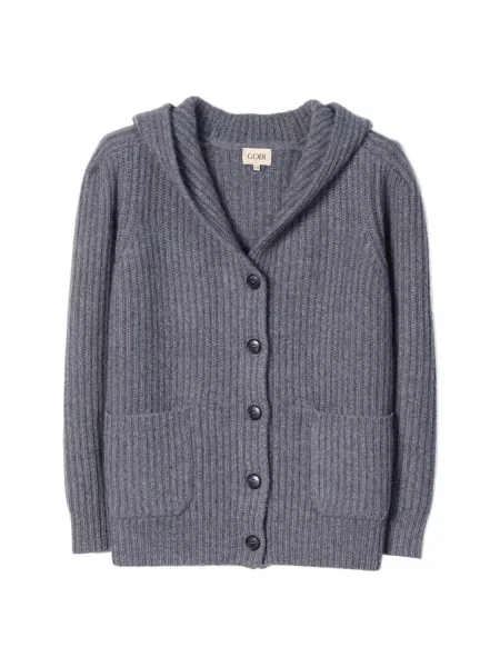 GOBI Cashmere Geacă tricotată Wide-Shoulder Hooded Cashmere Cardigan deschis gri