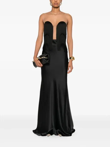 Rochie maxi Nissa cu franjuri de costum negru