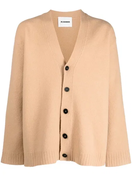 Cardigan Jil Sander de lână cu decolteu în V maro