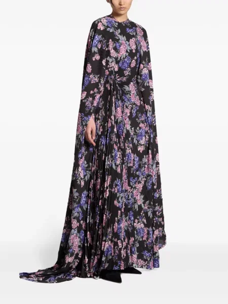Gėlėtas raštuotas plisuotas maxi suknele Balenciaga juoda