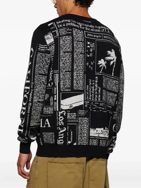 Pulover Palm Angels cu imagine cu decolteu în U negru