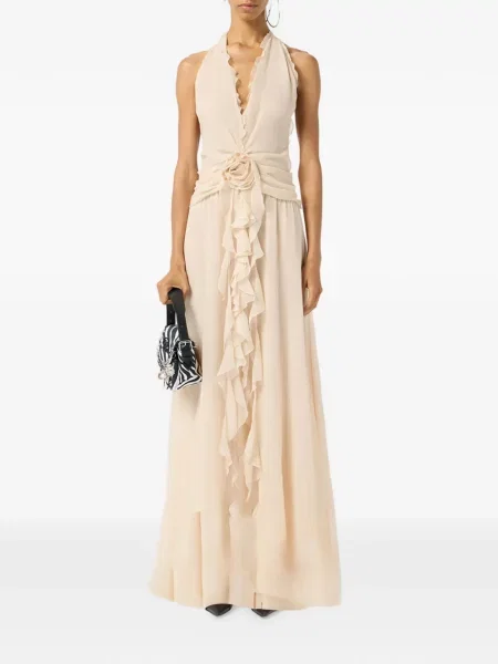 Rochie maxi Blumarine cu model floral cu volane lungă