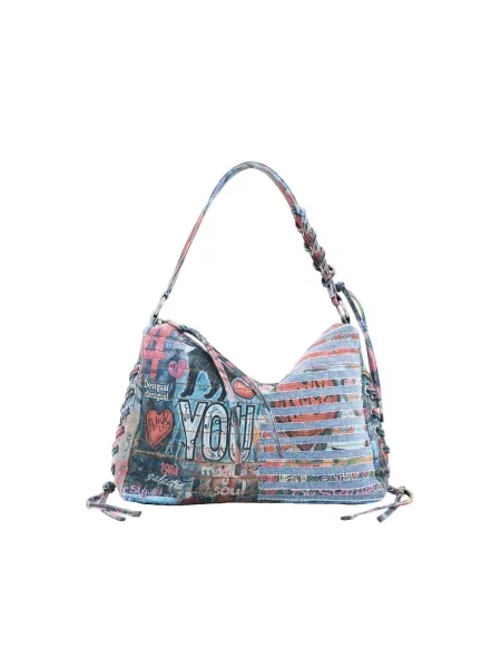 Desigual Geantă de umăr azuriu / albastru denim / roșu alb