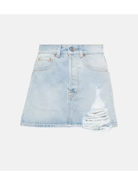 Fustă din denim Vetements zdrențuiți albastru