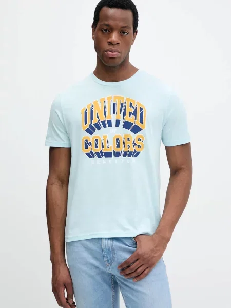 Тениска United Colors of Benetton лилаво с принт синьо