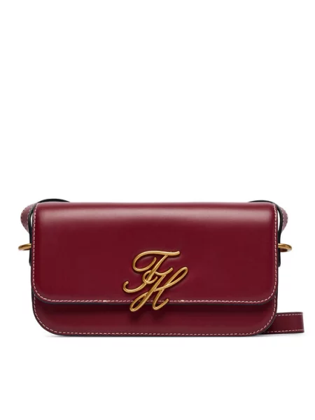 Tommy Hilfiger Ročna torba Th Script Flap Crossover Bordo rdeča