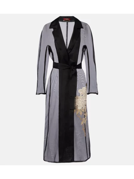 Haftowany jedwabny płaszcz Max Mara czarny