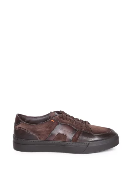 Sneakerși Santoni cu șireturi din piele de căprioară maro