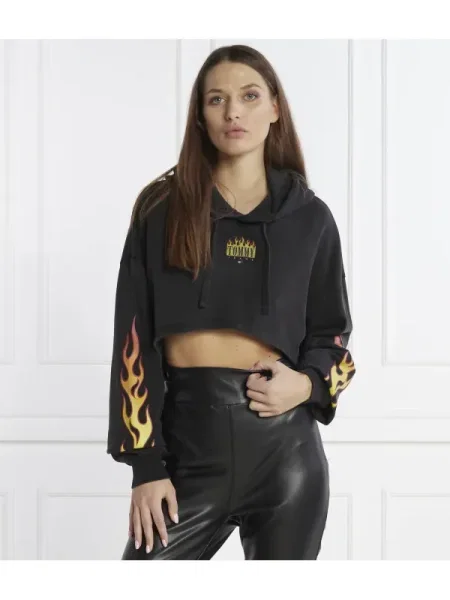 Tommy Jeans Hanorac VINTAGE FLAME HOODIE | Cropped Fit negru