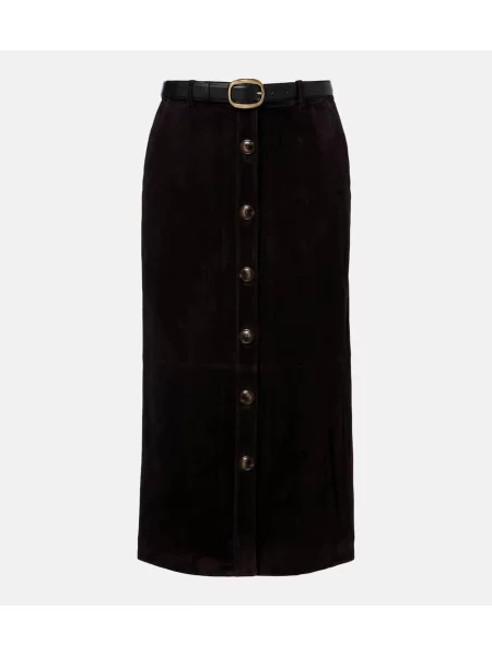 Spódnica midi Self-portrait zamszowa do kolan brązowa