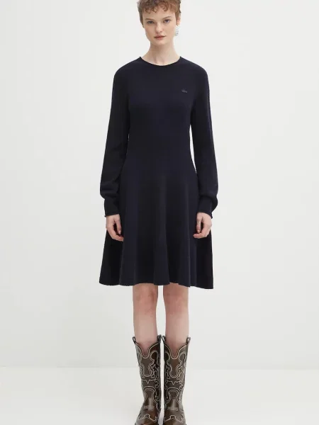 Lacoste sukienka wełniana mini rozkloszowana granatowy