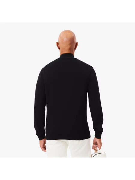 Lacoste Monochromatyczny Sweter Z Wysokim Kołnierzem I Zamkiem Błyskawicznym czarny
