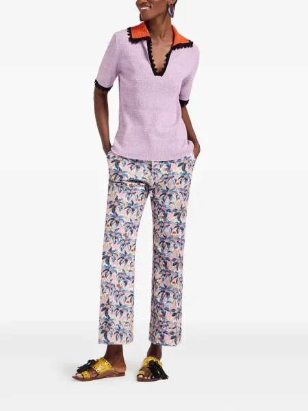 Pantaloni La Doublej cu model floral cu imagine roz