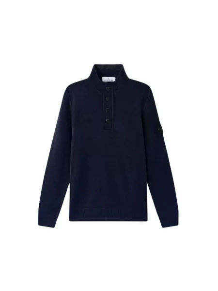 Sweter z golfem Stone Island wełniany z kamieniami niebieski