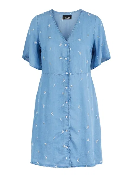 PIECES Rochie tip bluză Vilma albastru denim alb