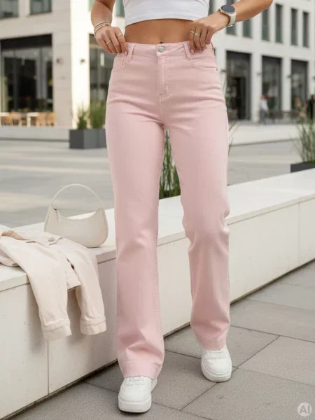 Jeansy wide leg Dstreet różowe