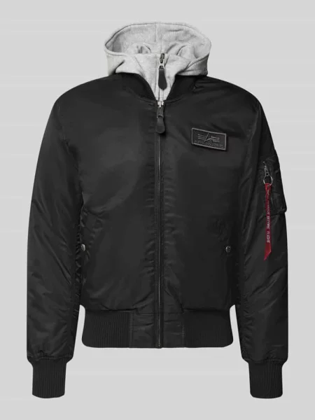 Bomberka z kapturem i wyhaftowanym logo Alpha Industries czarny