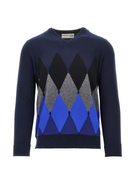 Pulover Ballantyne din cașmir cu model argyle albastru