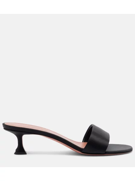 Papuci tip mules Amina Muaddi din satin negru