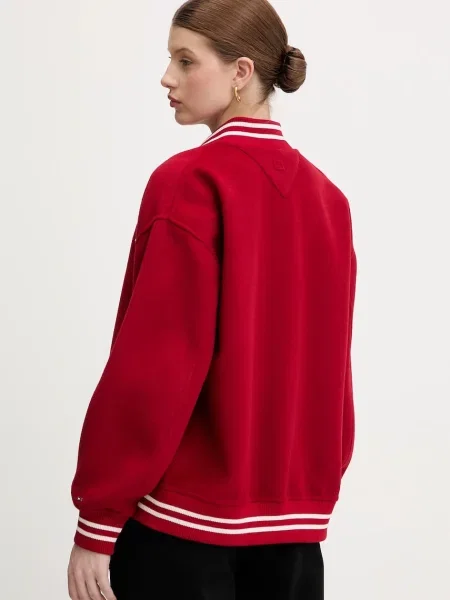Bomber bunda s příměsí vlny Tommy Hilfiger oversize červená