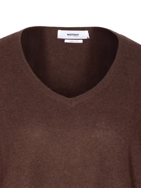 Pulover Not Shy din cașmir cu decolteu în V maro
