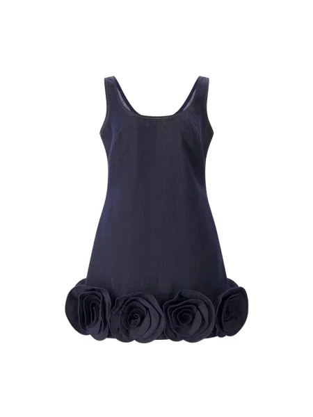 Sukienka jeansowa Self-portrait w kwiatki garniturowa niebieska