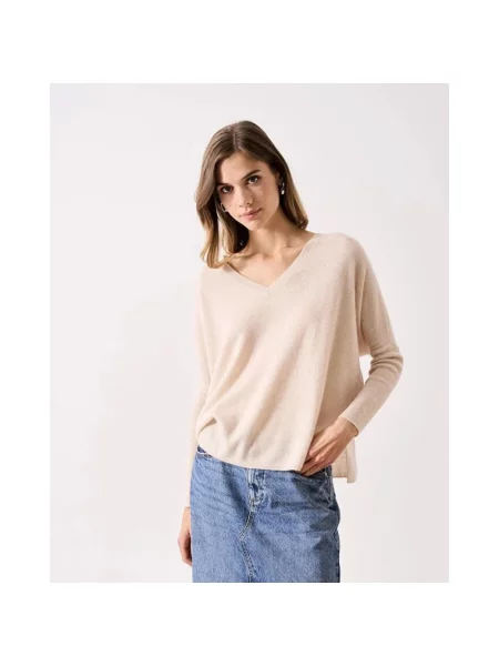 Ponczo Absolut Cashmere z kaszmiru z dekoltem w serek beżowe
