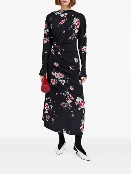 Φλοράλ φόρεμα Proenza Schouler με σχέδιο ντραπέ μαύρο