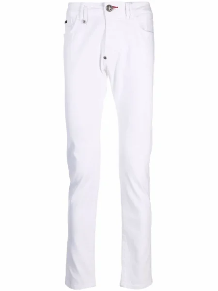 Blugi skinny Philipp Plein skinny fit cu autograf alb