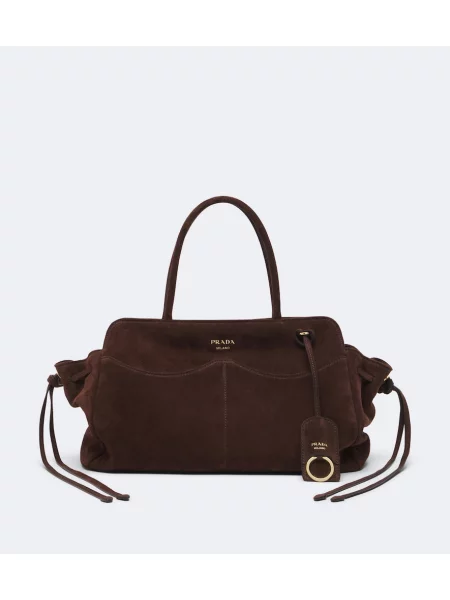 Geantă shopper Prada din piele de căprioară maro