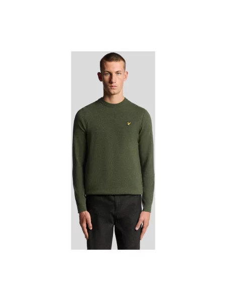 Lniany sweter Lyle & Scott z okrągłym dekoltem zielony