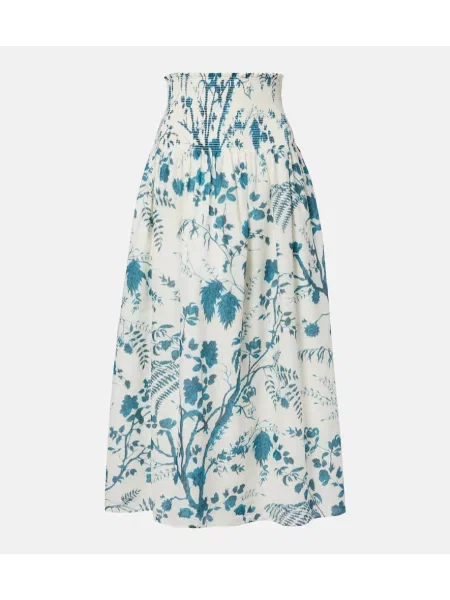 Fustă midi Erdem de in cu model floral albastru
