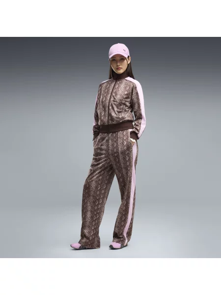 PUMA spodnie z prostymi nogawkami T7 Snake Print OdzieÅ¼ BrÄ…zowy S