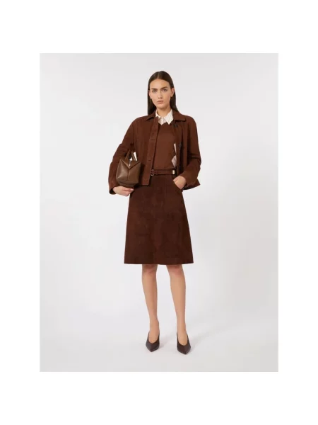 Sweter Max Mara Studio z dekoltem w serek brązowy