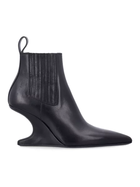 Botki Rick Owens skórzane na koturnie czarne