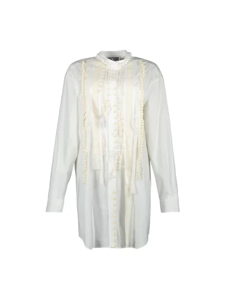 Haftowana sukienka koszulowa Moschino biała