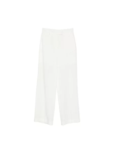 Liu Jo Spodnie Kobieta XL Len Pleated Wide-leg Trousers biały