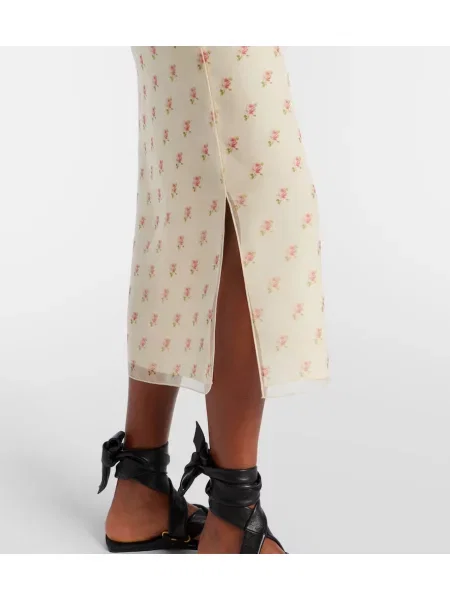 Fustă Khaite de mătase cu model floral roz
