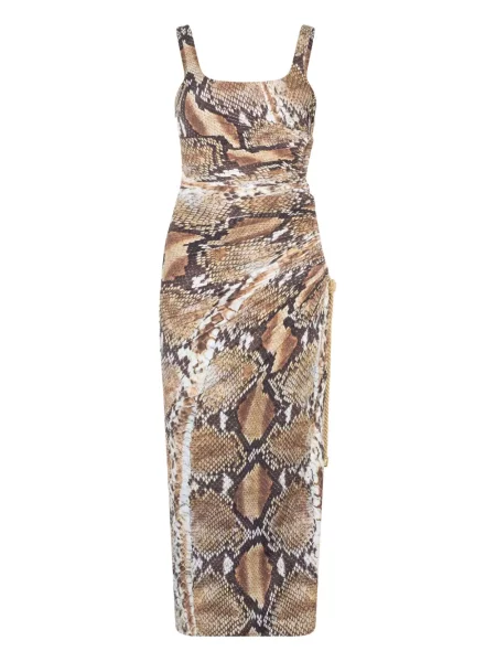 Rochie midi Roberto Cavalli cu imagine până la genunchi de costum maro