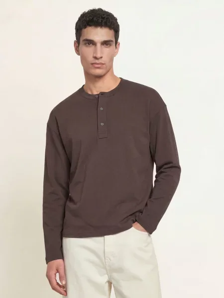 Frame Henley Tričko tmavě hnědá