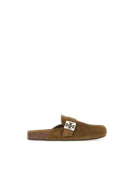 Klapki mules Tory Burch skórzane zielone