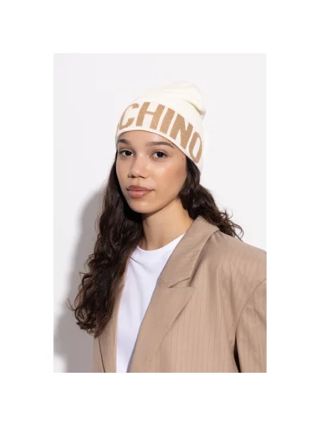 Czapka Moschino z logo beżowa