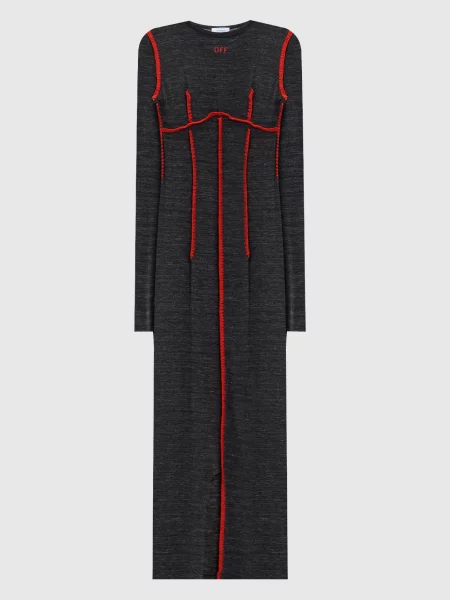 Меланжева сукня міді з логотипом Off-white сіра