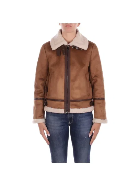 LAUREN RALPH LAUREN Bunda z imitácie kože hnedá