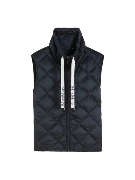 Lniana pikowana kamizelka Max Mara niebieska