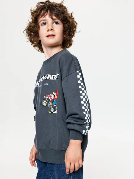 Sinsay mikina crewneck s potiskem Super Mario šedá