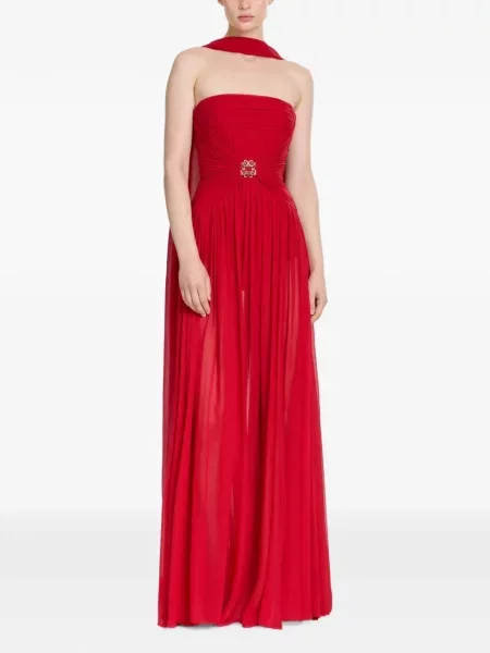 Rochie maxi Elie Saab de mătase cu volane roșu