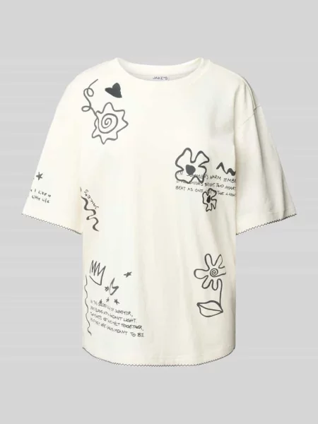 T-shirt z prążkowanym okrągłym dekoltem Jake*s Casual biała