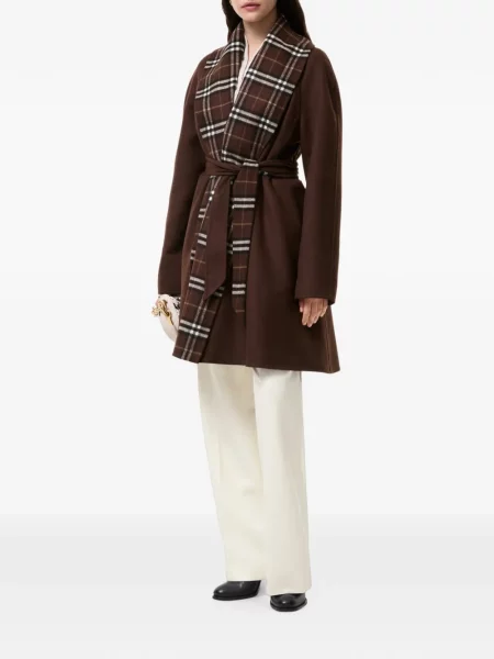Vilnonis pledas apvyniojami paltas Burberry ruda