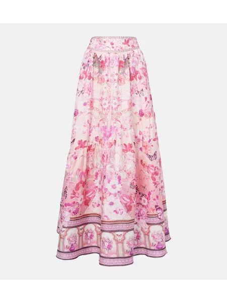 Fusta maxi Camilla de mătase cu model floral roz